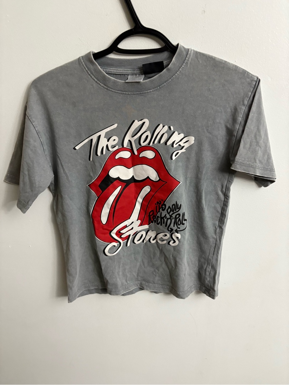 Zara Gray Rolling Stones Graphic Tee with Red Tongue 8-9 years